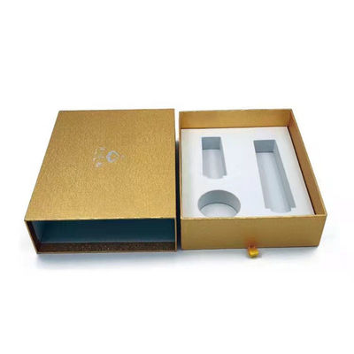 Gold Foiled Logo Kraft Paper Drawer Box with Black Ribbon