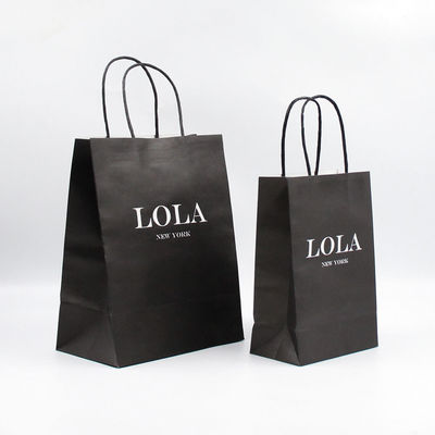 Black White Printing Kraft Paper Bag Reusable  With Handles