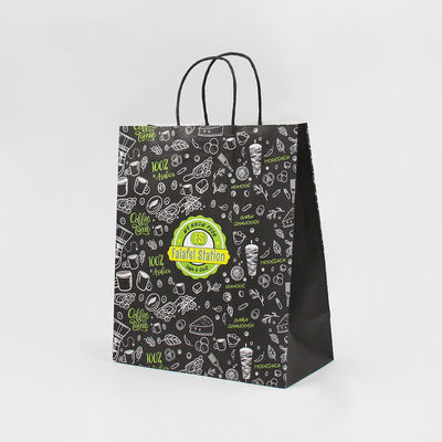 Black White Printing Kraft Paper Bag Reusable  With Handles