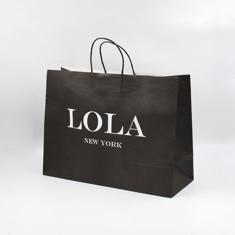 Black White Printing Kraft Paper Bag Reusable  With Handles